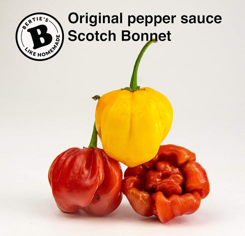 Bertie's Original Pepper Sauce (10 Oz/300ml) | Great Flavour And Heat | Made With Fresh Trinidad Moruga Red And Scotch Bonnet Yellow Peppers | Tas...
