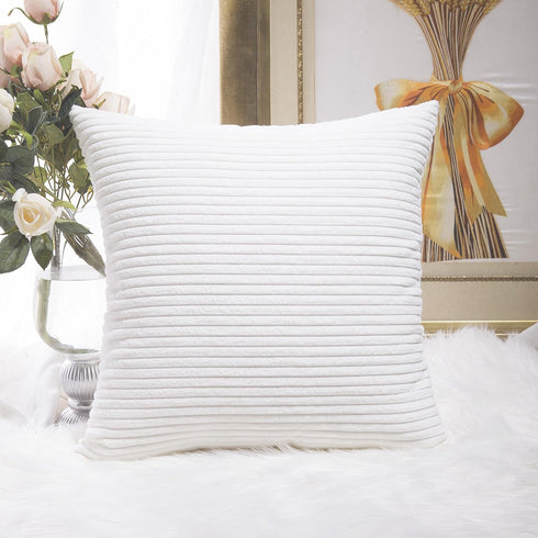 Home Brilliant Euro Sham Super Soft Striped Corduroy Velvet Decorative Throw Pillow Cushion Cover for Baby Couch Bench Sofa Spring Decor, 26x26 in...