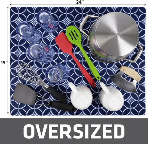 Drymate XL Dish Drying Mat, Oversized (19”x24”), Low-Profile, Super Absorbent, Quick Dry Fabric, Waterproof & Slip-Resistant, for Kitchen Counter,...