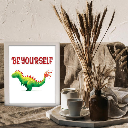 Posterizer 1 pcs-Be yourself-Cute Dino quote-Kids Room Art-Motivational & Inspirational Art-Gift for Daughter, Son, Kids-decor for nursery toddler...