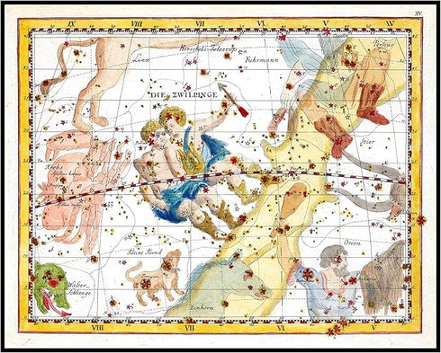 Posterizer 1 pcs-Johann Elert Bode Gemini-Antique Celestial Maps-Astrology & Zodiac Art-Astronomy & Celestial Art-Gift for Steampunk and Astrology...