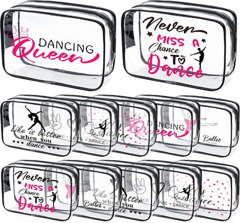 Cosmetic Bag PVC Dance Gift Bulk Bag 12 Pcs 7.1 * 4.7 * 2.4 IN Clear Zipper Toiletry Makeup Bag For Dance Team Girls Women Dance Competition Gifts...