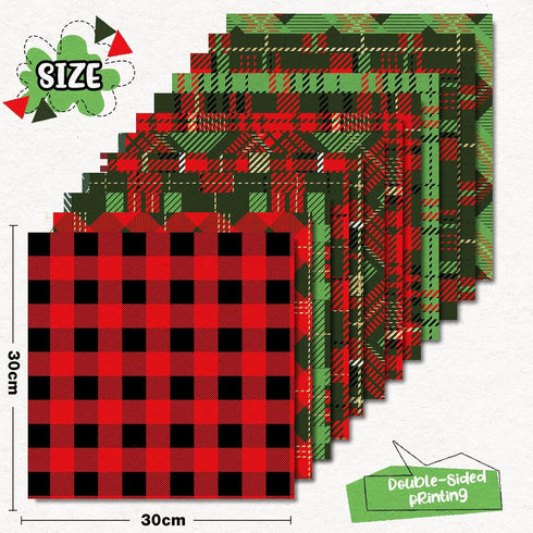 Whaline 24Pcs Christmas Pattern Paper Plaid Scrapbook Specialty Paper Red Green Double Sided Decorative Craft Paper For DIY Card Making Photo Albu...