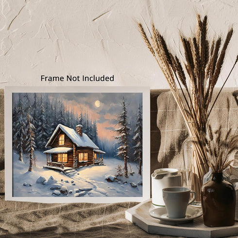 Posterizer 1 pcs-old farm house in snowy winter nature-in oil painting style-7-Landscape & Nature Art-Living Room Bedroom Decor- unframed wall art...