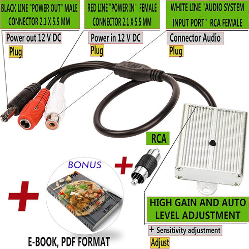 CCTV Microphone Audio Outdoor Security Gift RCA Tiny Surveillance Mic DVR High Sensitive Preamp Amplified Pickup Device External Camera Sound Wate...