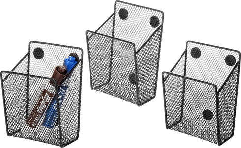 MyGift Black Metal Mesh Magnetic Office Supplies Pen Pencil and Marker Holder, Whiteboard Accesories Storage Basket, School Locker Organizer Acces...