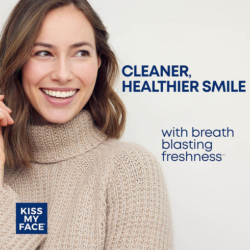 Kiss My Face Triple Action Toothpaste Gel, Herbal Mint Flavor, Removes Plaque, Whitens Teeth, Prevents Tartar, with Tea Tree Oil and Aloe, Fluorid...