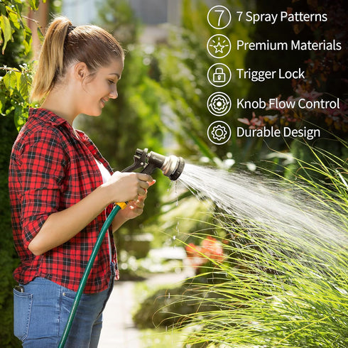 AUTOMAN-Garden-Hose-Nozzle, ABS Water Spray Nozzle, 7 Adjustable Watering Patterns, Slip Resistant for Watering Plants, Lawn& Garden, Washing Cars...