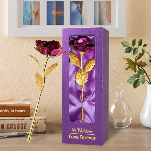 Childom Birthday Gifts for Women,Christmas Rose Gifts for Mom,Purple Rose Present for Her,Wife,Sweet Artificial Flower for Grandma,Daughter,Women,...
