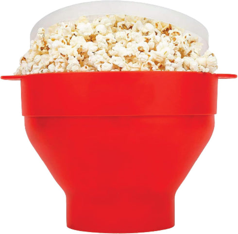 Microwave Popcorn Popper with Lids - Silicone - No Oil or Butter Required - Collapsible Bowls - BPA-Free Container - Movie Night Supplies - Red...