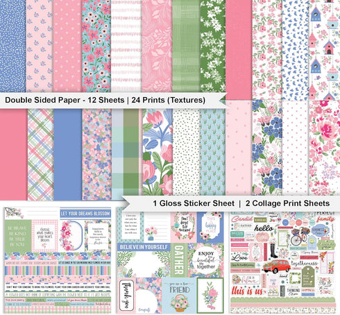 Inkdotpot Pastel Floral Collection Double,Sided Scrapbook Paper Kit Cardstock 12"x12" Card Making Paper Pack of with Sticker Sheet - 16 Pages - Pa...