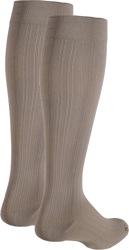 Truform Compression Socks, 15-20 mmHg, Women's Dress Socks, Knee High Over Calf Length, Tan Rib Knit, Medium...