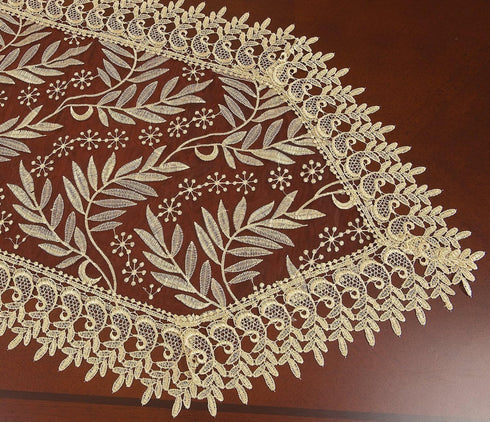 Simhomsen Burgundy Lace Table Runners Dresser Scarves Embroidered Leaves 16 × 72 Inch...