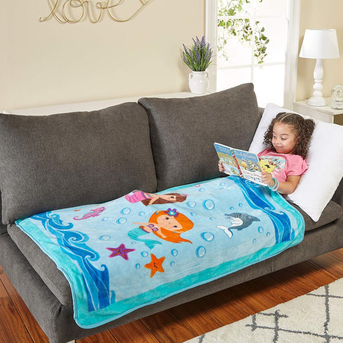 EVERYDAY KIDS Toddler Throw Blanket - 30" by 40" - Mermaids Undersea Adventure - Super Soft, Plush, Warm and Comfortable...