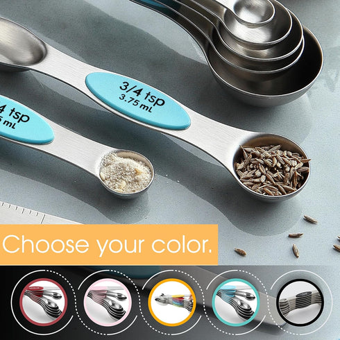 Spring Chef Stainless Steel Magnetic Measuring Spoons Set of 8 with Leveler, Nesting Metal Teaspoon & Tablespoon Measuring Spoons, Fits in Spice J...