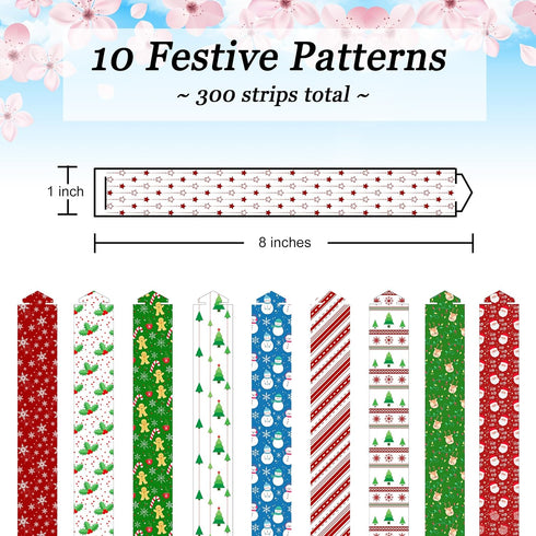 300 Christmas-Themed Paper Chain Strips for Crafting. No Glue or Tape Needed. Kid Friendly & Family Fun. 10 Winter Patterns. Yields Over 50 Feet o...