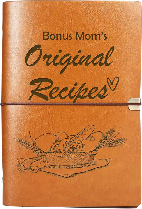 Bonus Mom Gift-Birthday Retirement Christmas Mothers Day Gift-Kitchen Accessorie-Bonus Mom's Original Recipes-Refillable Binder Recipe Notebook-Re...