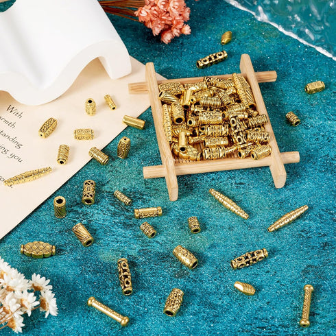 Craftdady 150Pcs Antique Gold Tube Bar Spacer Beads Tibetan Metal Column Barrel Drum Beads for Jewelry Crafts Making Hole:1-3.5mm...