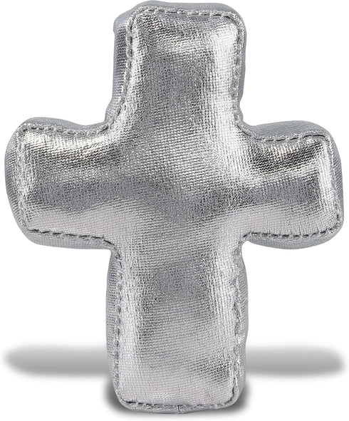 DolliBu Silver Cross Plush - Mini Cross Ornament for Kids Religious Stuffed Animals, Baptismal Gifts, Party Favor and Crafts, Bear Decor for Chris...