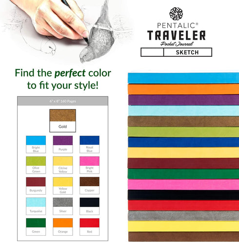 Pentalic 6" x 8" Pocket Sketchbook Traveler Journal, 160 Pages, Metallic Gold...