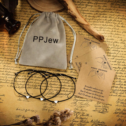 PPJew Pinky Promise Bracelet Set Long Distance Matching Friendship Handmade Bff for Graduation Gifts Couple Sisters 3PCS...