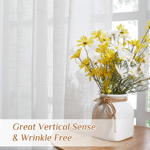 NICETOWN White Linen Sheer Curtains 90" Length, Rod Pocket & Back Tab Window Treatments Semi Sheer Curtain Drapes Privacy with Light Through for L...