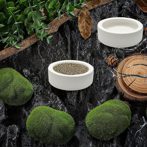 2 Pcs Reptile Food Bowl Ceramic Water Feeder Bowls Anti- Escape Mini Reptile Feeder for Lizard, Gecko etc, Round...