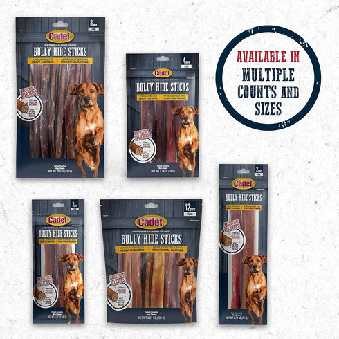 Cadet Bully Hide Sticks for Large Dogs – All-Natural Beef Pizzle, High Protein, Low Fat, Long-Lasting, Grain & Rawhide-Free Dog Chews for Aggressi...