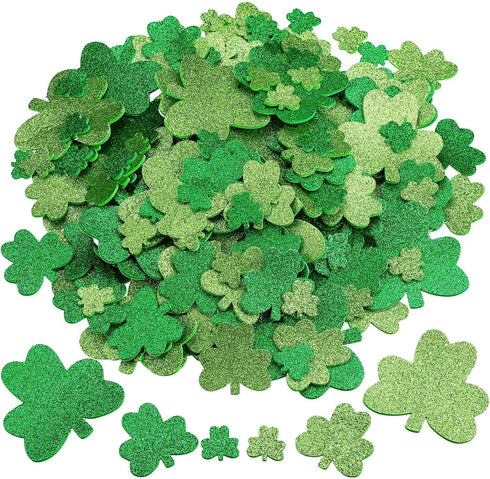 Zhanmai 200 Pcs St. Patrick's Day Shamrock Foam Stickers Glitter Green Clover Sticker Self-Adhesive Craft Sticker Shamrock Foam Cutout for Irish H...