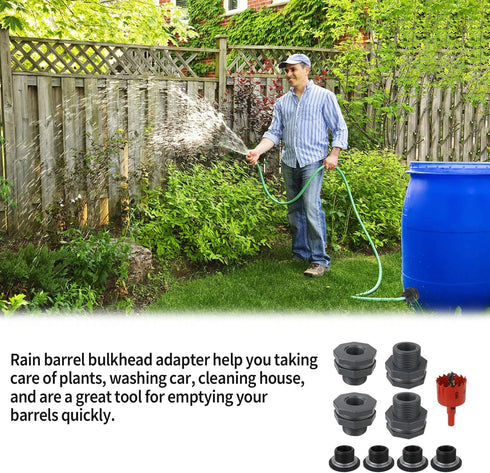 Bulkhead Adapter Fitting for Rain Barrels Spigot Connector, 4 PCS Garden Water Tank Hose Adapter Kit with Rain Barrel Overflow Spigot Plug and Hol...