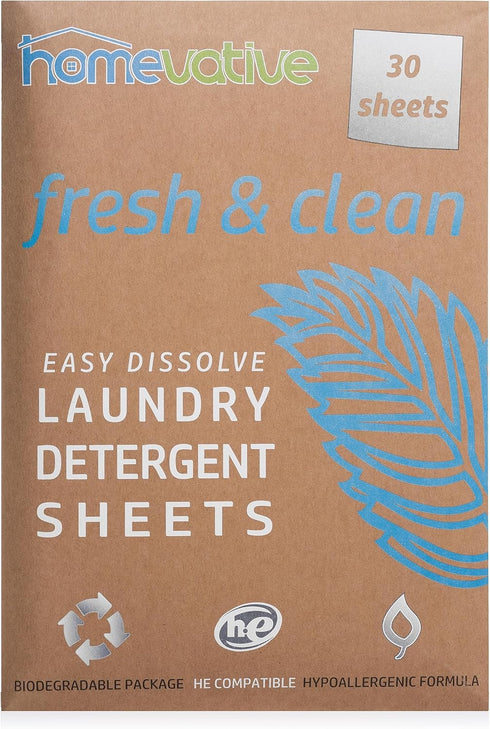 Homevative Laundry Detergent Sheets, 30 Sheets, Up to 60 Loads, Easy Dissolve, Fresh & Clean, Eco package, HE Compatible, Septic friendly, Great f...