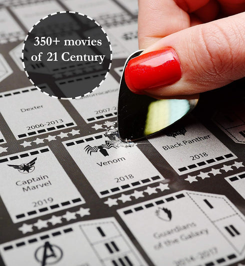 MyMap 350 Movies Scratch Off Movie Poster Cinematic Bucket List Film Map Scratch Movie Poster XXI Century for Cinema Lovers, Birthday Anniversary ...