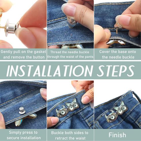 Cat Jeans Button Pins, Detachable Jean Button for Loose Jeans No Sewing Adjustable Buttons for Jeans Pant Clips for Waist Tightener (Grey)...