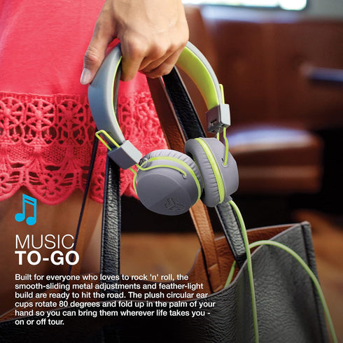 JLab Neon On-Ear Wired Headphones, Graphite/Lime, Feather Light, Ultra-plush Eco Leather, 40mm Drivers, Guaranteed for Life...