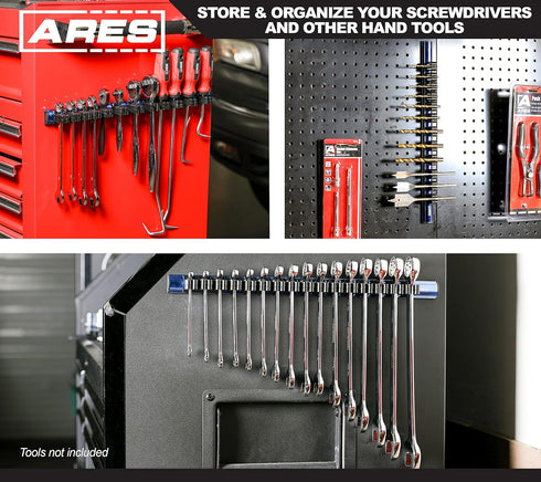 ARES 62027 - Blue 16.5-Inch Hand Tool Holder - Aluminum Rail Stores up to 16 Screwdrivers or Small Tools and Keeps Your Garage Organized...