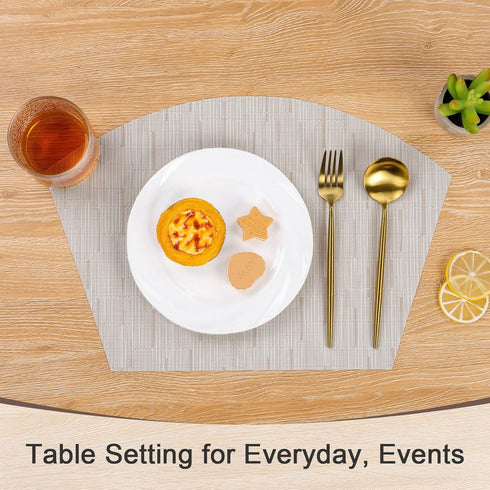 SHACOS Wedge Placemats for Small Round Table Set of 4 Woven Vinyl PVC Placemats Heat Resistant Wipeable Indoor Outdoor Table Mats (4, Beige)...
