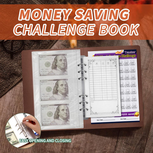 52 Week Money Saving Challenge Book with Money Binder, Envelopes, and Pouches – Libro de Ahorro de Dinero de 100 Dias with Money Envelopes for Cas...