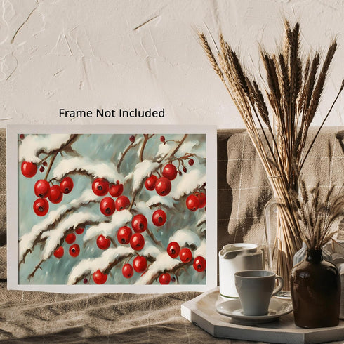 Posterizer 1 pcs-berries in snowy winter scene-oil painting style -4-Landscape & Nature Art-GIft for Men Women Teens-Living Room Bedroom Decor- un...