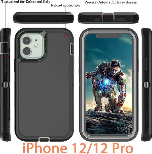 YmhxcY for iPhone 12 Case & iPhone 12 Pro Phone Case Shockproof Dropproof Dust-Proof Drop Proof 3-Layer Durable Phone Case Heavy Duty Protection P...