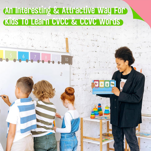 CVCC & CCVC Flip Charts, 40 Words Builder Phonic Games Freestanding Flip Chart Manipulative Spelling Toy Educational Learning Tool for Student Tea...