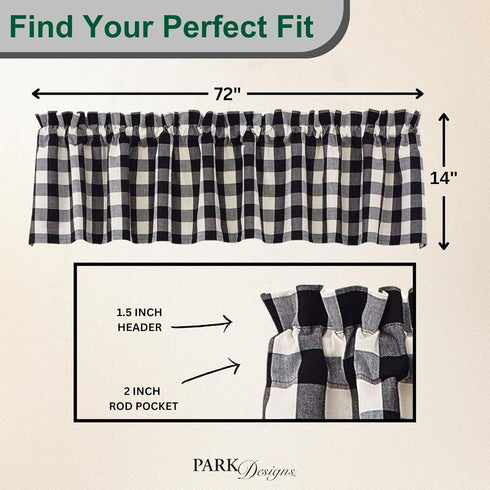 Park Designs Farmhouse Kitchen Valances for Windows - Black & Cream Buffalo Check | Fall Decor Window Valance Curtains | Plaid Curtain Valances fo...