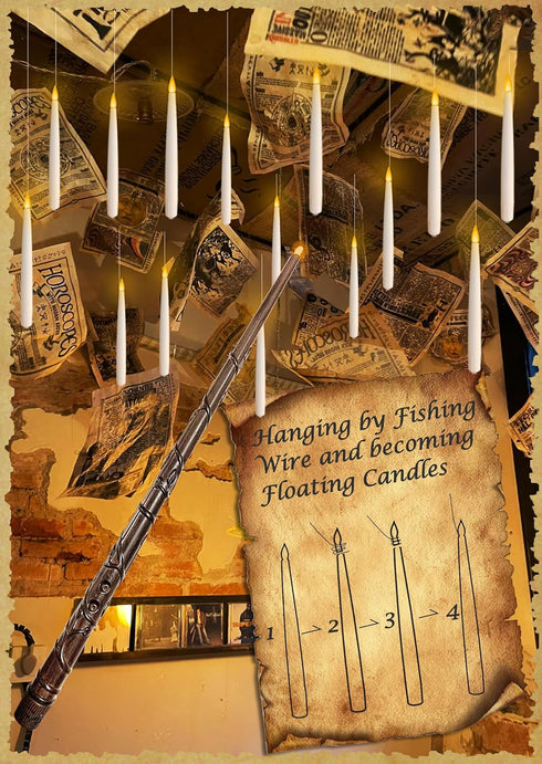 Halloween Decorations, 10 Pcs Floating Candles with Wand,Magic Flameless Hanging Candles,Flickering LED Taper Window Candles for Home Halloween De...