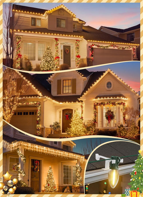 All-in-One Christmas Light Clips Outdoor, 200 Pack Universal Gutter & Shingle Clips for Hanging C9, C7, Mini String Lights, Roof, House, Yard, Hol...
