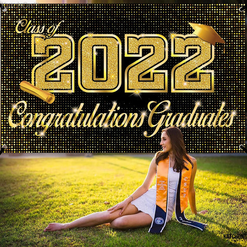 Class of 2022 Congratulations Graduate Banner -72x44 Inch Graduation Banner | Congratulations Banner Black and Gold Graduation Decorations 2022 | ...