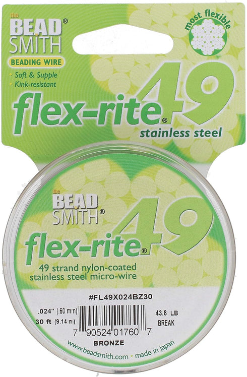The Beadsmith Flex-Rite 49 Strand Nylon Coated, Stainless-Steel Beading Wire, Jewelry Making Supply (.014 Dia, Bronze - 30 Ft)...