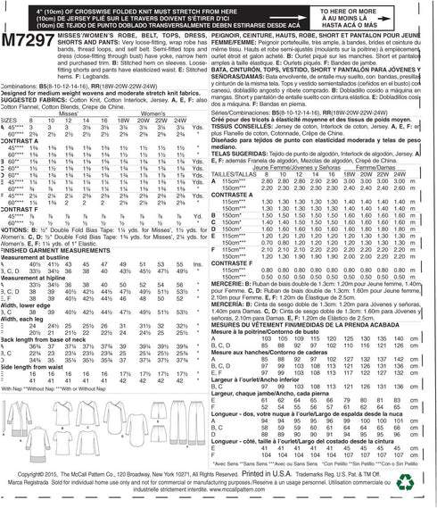 McCall's Patterns M7297 Misses'/Women's Robe, Belt, Tops, Dress, Shorts & Pants, RR (18W-20W-22W-24W)...