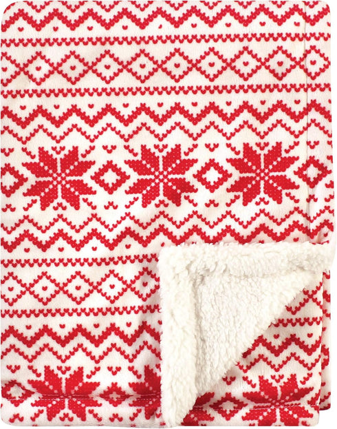 Hudson Baby Unisex Baby Plush Mink and Sherpa Blanket, Red Fair Isle, One Size...