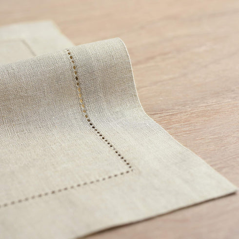 Solino Home Linen Placemats Set of 4 - Classic Hemstitch Natural Placemats 14 x 19 Inch - 100% Pure Linen Table Mats for Summer, Fall...