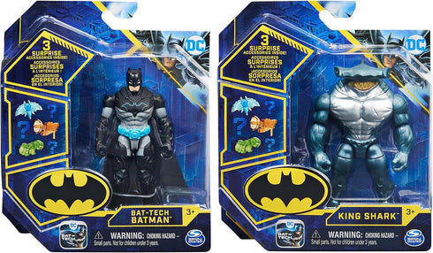 Batman 4-inch Bat-Tech Batman and King Shark Action Figures with 6 Mystery Accessories, for Kids Aged 3 and up...