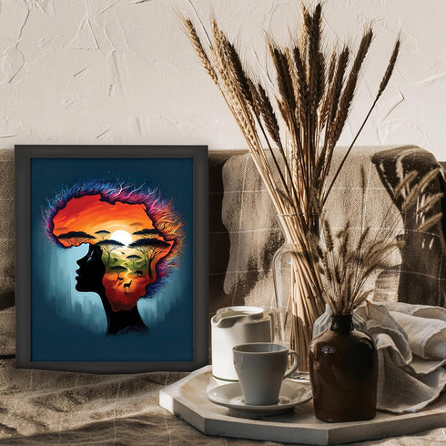 Posterizer 1 pcs-Abstract African Sunset Landscape & woman-Afro-American Art Collection-Inspirational Women's Art-Gifts for Women- UNFRAMED Wall A...